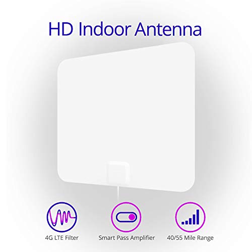 SkyStream Amplified 55 Mile HDTV Indoor/Outdoor Antenna with 4G LTE Filter 4K Ready HD Antenna