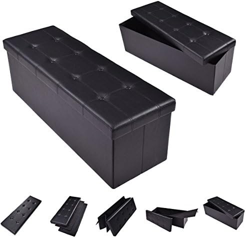 Large PVC Leather Folding Storage Ottoman Organizer Box Bench For Saving Space and Sitting Room