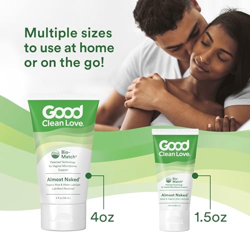 Good Clean Love Almost Naked Water-Based Lube, Personal Lubricant with Organic Aloe Vera, Safe for Adult Toys & Condoms, pH-Balanced, Clean Intimate Wellness Gel for Men & Women, 4 Oz (2-Pack)