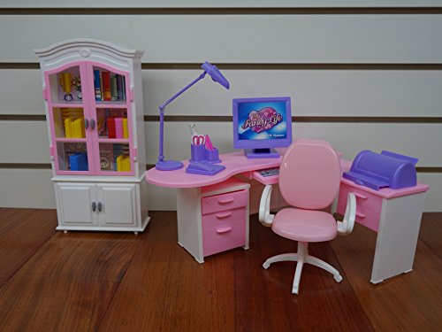 Barbie Size Dollhouse Furniture- Home Office Computer Lamp Printer