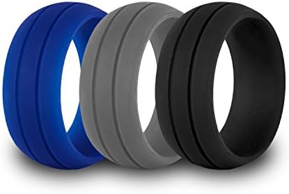 Double Grooved Silicone Ring - 3 Pack - Black/Blue/Grey - Men's Size 9