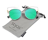 SojoS Womens Stylish Flash Mirror Lenses Metal Frame Round Cat Eye Sunglasses SJ1031 With Gold Frame/Green Lens