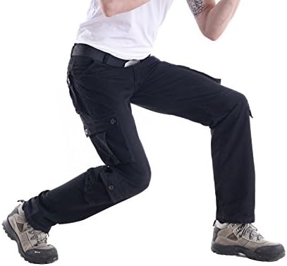 MayJu Men's Cotton Pants Holiday Gift Relaxed Fit Cargo Pants (Black W38/L32)