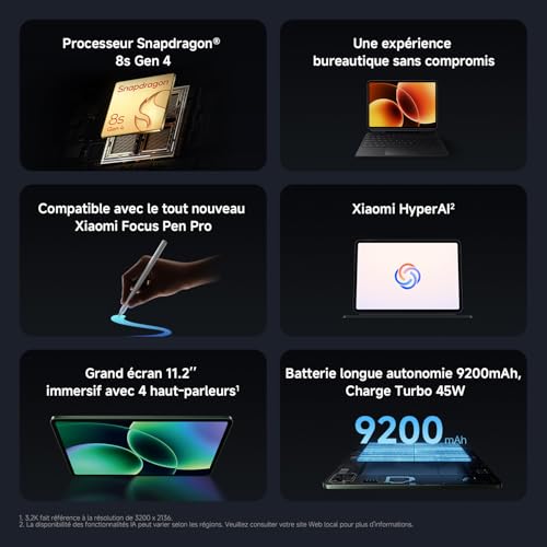 Pad 8, Tablette 11.2'' 8+128 GB, Processeur Snapdragon® 8s Gen 4, Batterie Longue autonomie 9200mAh (typ), Écran 3.2K 144Hz, HyperAI, Gris, Garantie 3 Ans, Chargeur Non fourni