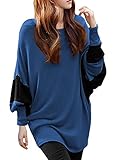 Allegra K Women's Color Block Batwing Sleeves Loose Tunic Top M Blue