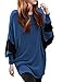 Allegra K Women Color Block Batwing Sleeves Loose Tunic Top M Blue
