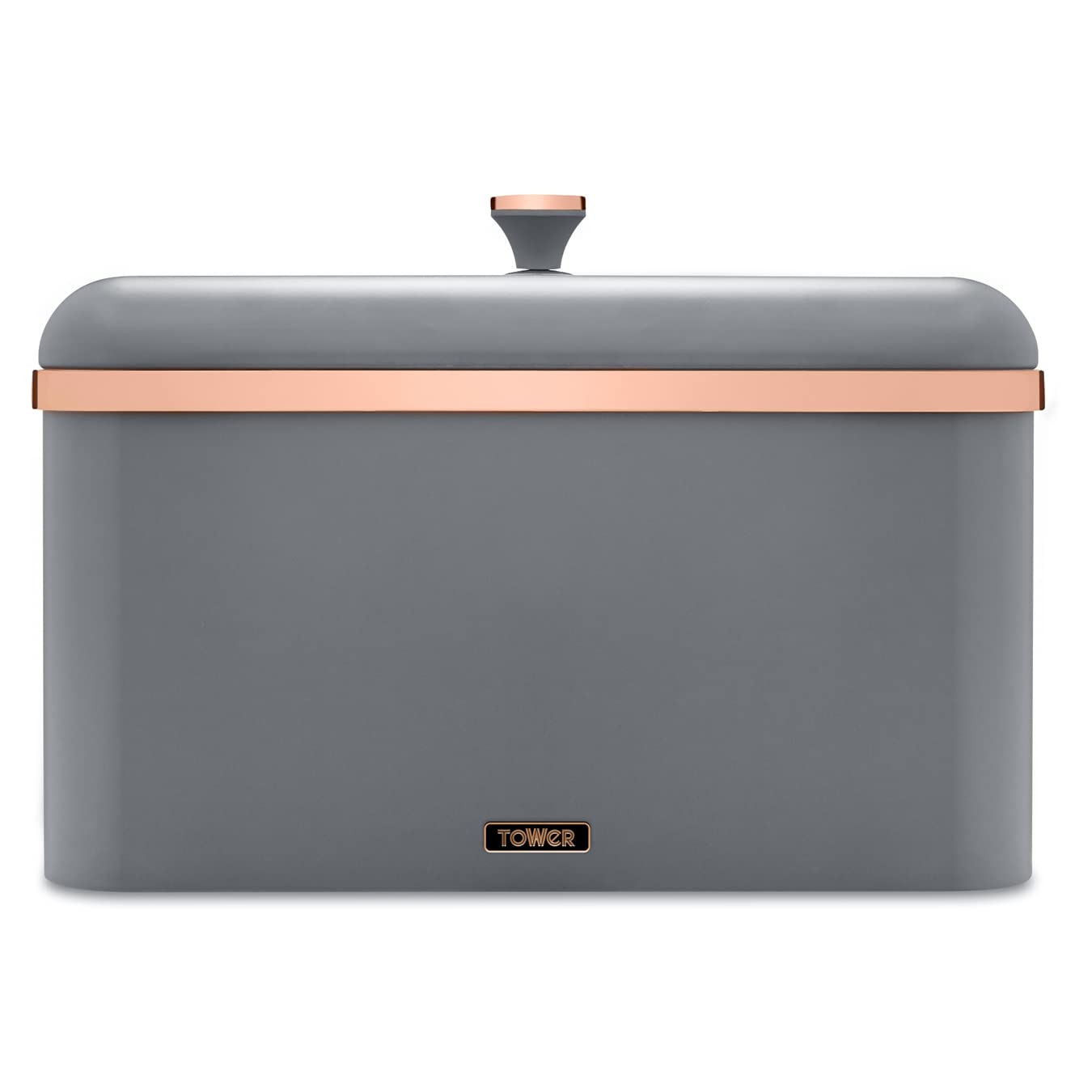 Tower Cavaletto Bread Bin with Removable Lid, Large Capacity, Durable Steel Body, Grey and Rose Gold