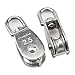 Tebery 25MM Stainless Steel Single Pulley Block M25 Single Pulley Roller Loading 330Ibs Silver Crane Swivel Hook-Set of 5