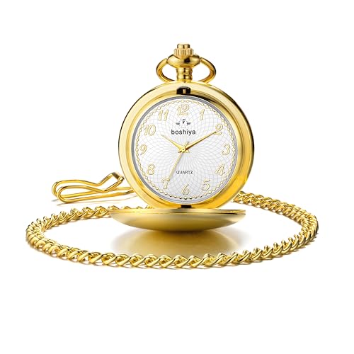 BOSHIYA Smooth Pocket Watches for Men Quartz Arabic Digital Dial, Classic Vintage Mens Womens Pocket Watch with Chain Christmas Graduation Birthday Gifts Fathers Day