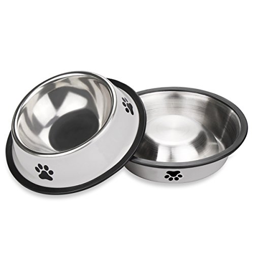 Comsmart Large Stainless Steel Cute Cat Dog Dish Bowls with Non-skid Base Safe for Dishwasher Cleaning 12 Ounces (2 Pack)