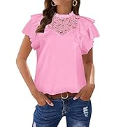ZXZY Women Cute Lace Blouse Top Short Sleeve Lace Hollow Out Turtle Neck T Shirt