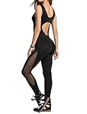 eshion Yoga Jumpsuits Women Cut Out Skinny Bodycon Mesh Patchwork Long Pants