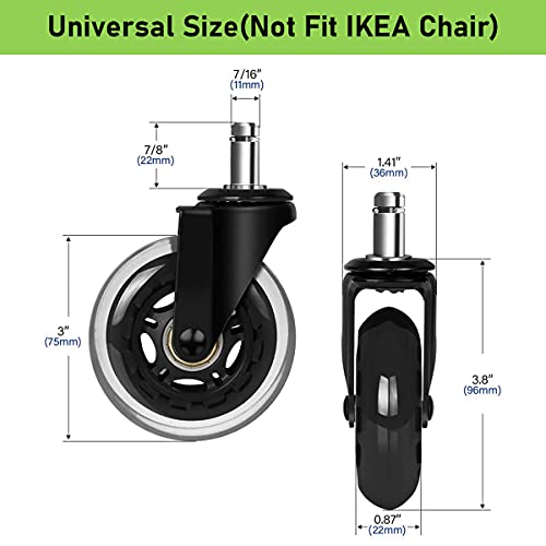 Office Chair Caster Wheels,3”Heavy Duty Office Chair Wheels Replacement