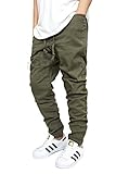 MEN'S TWILL OLIVE DROP CROTCH JOGGER PANTS (M)