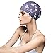 BALNEAIRE Silicone Swim Cap for Women, Waterproof Long Hair Swimming Caps Flamingo Print Grey
