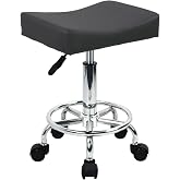 WKWKER Square Rolling Stool with Footrest PU Leather Height Adjustable 360&deg; Swivel Stool with Wheels Massage SPA Salon Stools Task Chair Desk Drafting Bedroom Vanity Stool (Grey)