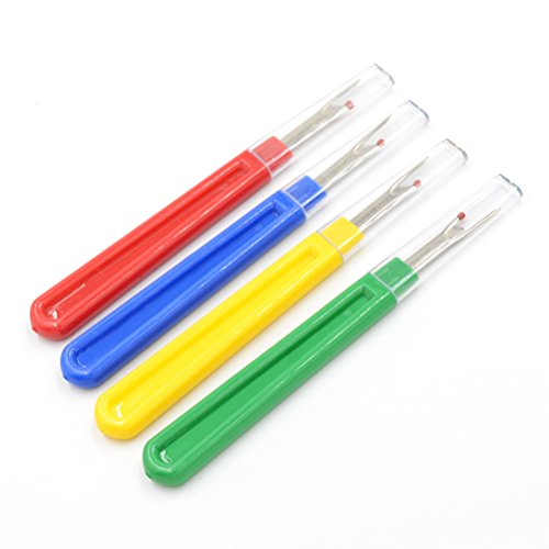 7thLake Best large seam ripper 100% durable Four brightly colored seam rippers in each package, each one has protective cap. Perfect sewing supplies for opening seams and hems