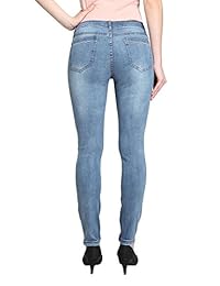 jeans para dama envejecido azul claro Mid-Rise Skinny Jeans de tobillo (azalee-ak)