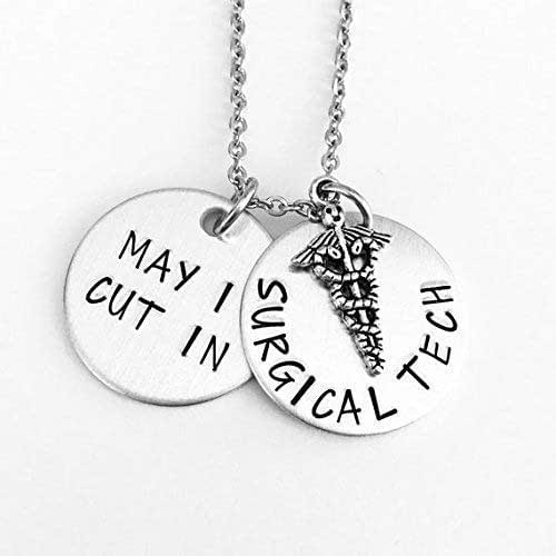 Surgical Tech Necklace Surgical Assistant Ma.y I Cut In Personalized Handstamped