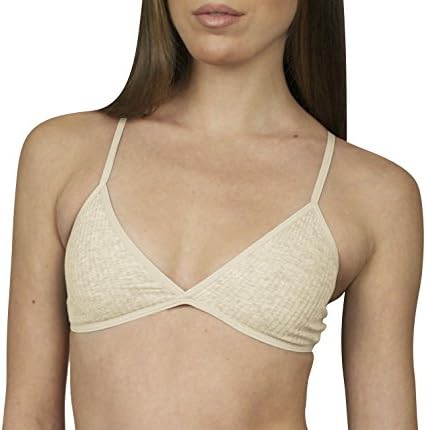 Women's Sexy Ribbed Triangle Crossback Cage Comfort Stretch Triangle Bikini Bra (Small, Beige)
