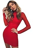 Longwu Women's Sexy Long Sleeve Mesh Patchwork Dress See Through Evening Cocktai Party Wear