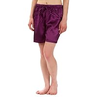 Leisureland Elastic Satin Pajama Longe Sleep Boxer Shorts (Large, Plum)