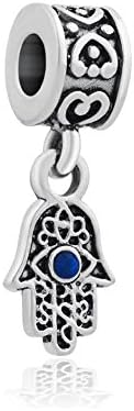 Sexy Sparkles Blue Hamsa Eye Hand Protection Against Evil Eye Dangle Charm Jewelry European Compatible