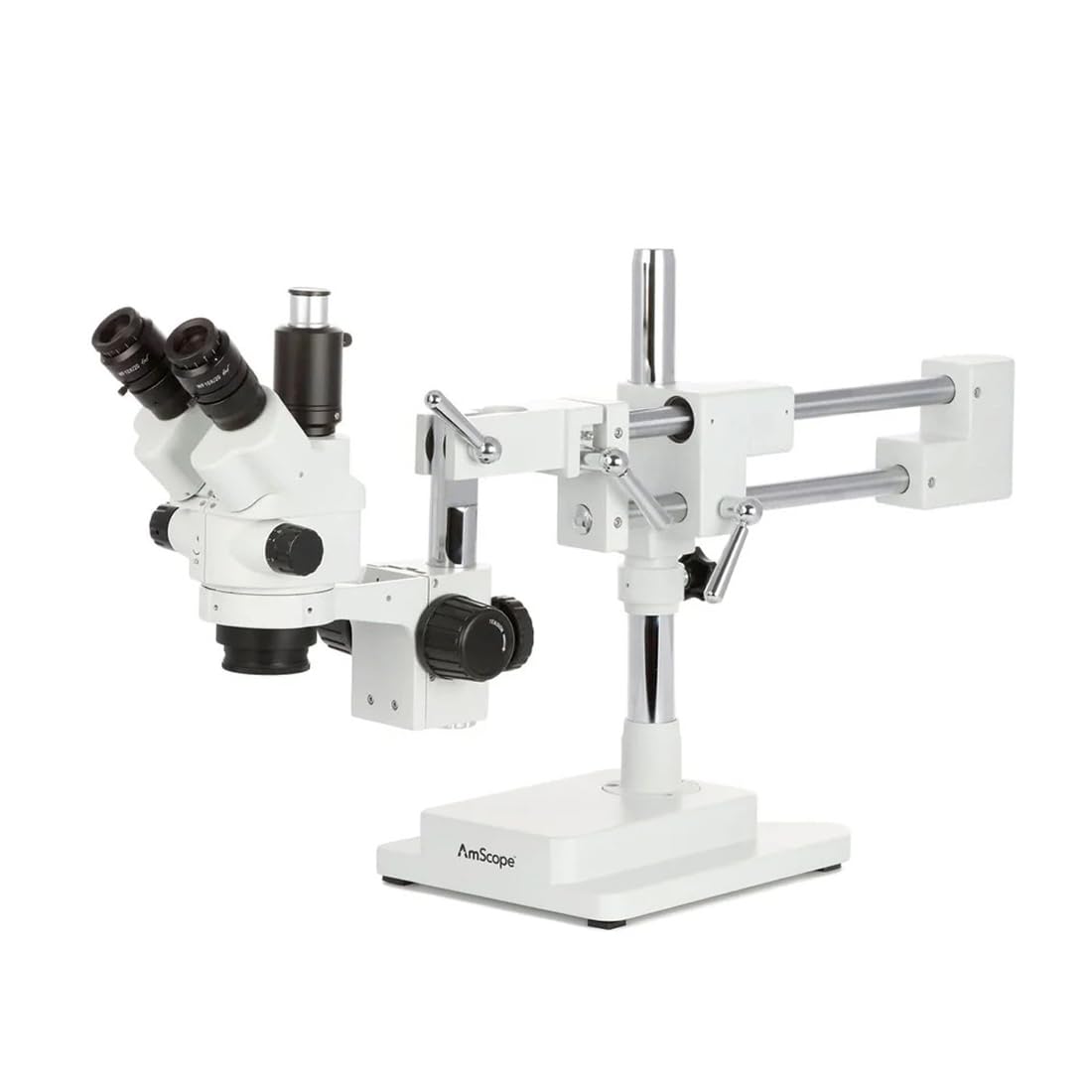 AmScope - Microscopio con zoom bloqueable estéreo simultáneo focal SM-4NTP 7X-45X en soporte de brazo doble