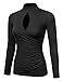 NINEXIS Women's Long Sleeve Mock Neck Keyhole Shirred Top