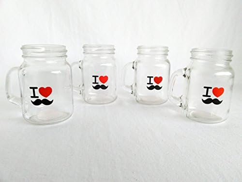 Shot Glasses Mason Jar Mustache Mugs Set of 4 Mini Mason Shooter 5 oz Drinking Glass