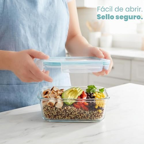 - Recipientes De Vidrio Para Alimentos - Paquete De 9 Recipientes Herméticos Para Alimentos Con Tapas Transparentes - Aptos Para Lavavajillas Y Microondas, Sin BPA