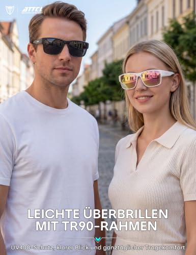 ATTCL Sunglasses Over Normal Glasses Polarised: Women Men UV Protection TR90 Square Frame Driving Fishing Travel
