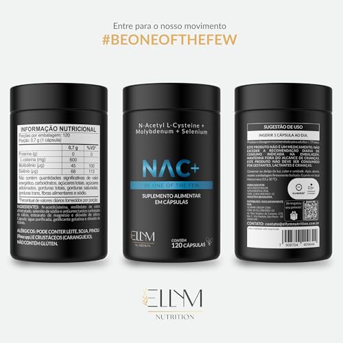 NAC N-Acetil L-Cisteína 600mg + Selênio + Molibdênio 360 Cápsulas Ellym Nutrition Alta Concentração