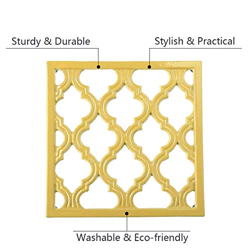 Square Cast Iron Trivet Yellow Cream Metal Trivets for Kitchen Dining