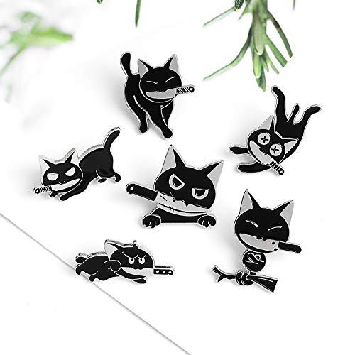 Black Cat with Knife Enamel Pins set,Cute Cartoon Brooch Pins Enamel