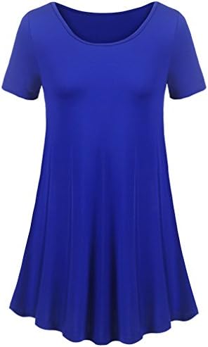 Uvog Womens Short Sleeve Swing Tunic Tops Casual Comfy Flattering T Shirt For Leggings (XL, Blue)