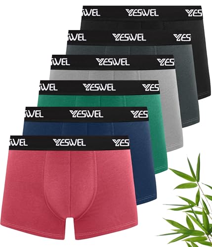 YESWEL Men's Boxers 6 Pack Super Soft Bamboo Underpants Elastic Waist Underwear (M-3XL)