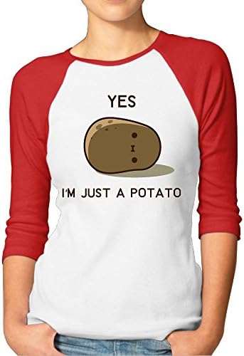 JTCY Yes, I Am Just A Potato Women's 3/4 Sleeve Jersey Shirt Baseball Tee Raglan T-Shirts M Red