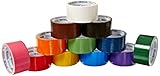 24 Roll Variety Pack Solid Colors (brights and regular colors) of All Purpose Duct Tape. Brights Include: green, blue, orange, purple, yellow and pink. Regular colors include: brown, white, black, green, red, and blue. All solid color rolls are 1.89