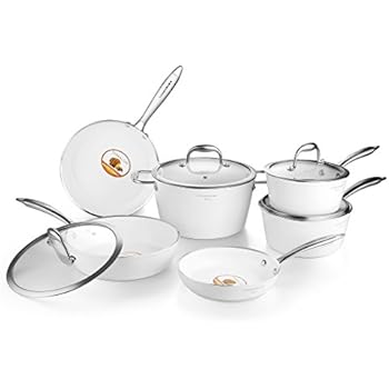 COOKSMARK Nonstick Cookware Set Diamond-Infused Induction&Dishwasher Safe Scratch-Resistant Pots and Pans Set with Glass Lids 10 Pieces