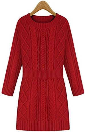 Women's Long Sleeves Round Neck Slim Thick Pullover Twist Knitted Dress Red XXX-Large