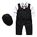 1Pcs Baby Boy Long Sleeves Jumpsuit Tuxedo Clothing Set with Berets Cap and Bowtie
