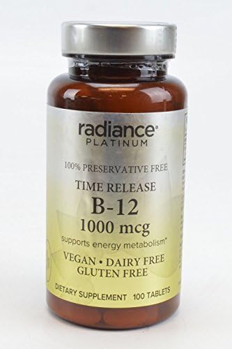 Radiance Platinum 100% Preservative Free Vitamin B-12 1000 MCG Supports Energy Metabolism VEGAN DAIRY FREE GLUTEN FREE Dietary Supplement 100 TABLETS