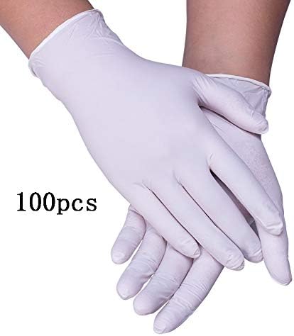 Gloves 100 Pcs Multifunction Disposable, Nitrile Powder Free Latex Disposable Kitchen for Food Production, Household Cleaning, Mechanical Repair Powder Free/Latex Rubber Free (White)