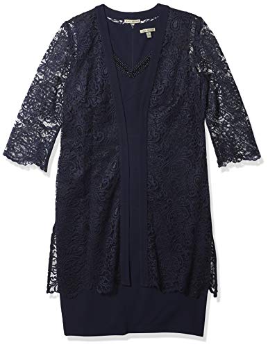 Lace Duster Jacket Dress with Embellished Vneckline Navy