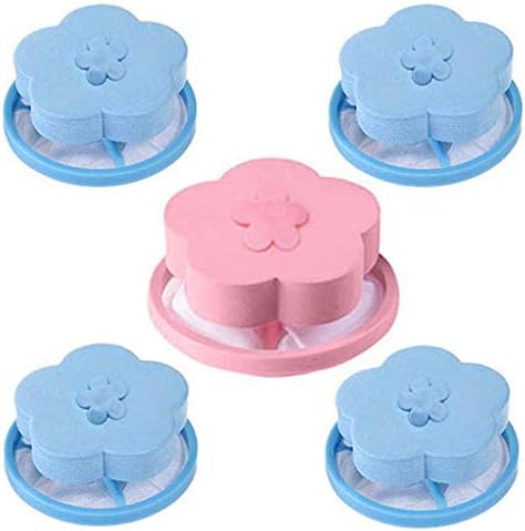 Fiaya Washer Filter Bag Home Floating Lint Hair Catcher Mesh Pouch Washing Machine Laundry (4Blue +1 Pink)