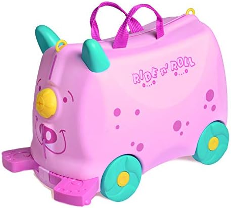 Unisex Kids Ride on Luggage Organizer Carry-On Travel Bag Rideable Lazy Luggege Toys Storage Box Suitcase TravelChildren Trunk Can Sit Rider Bedbox Trunki Trolley Roll Case (pink lazy pig)