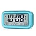 Peakeep Digital Alarm Clock with 2 Alarms for Weekday Mode, Indoor Temperature, Smart Sensor Night Light, Battery Operated Only (Blue)