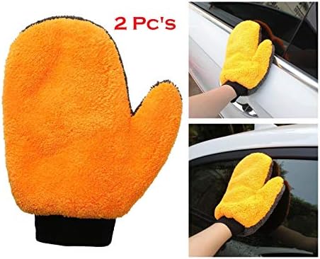 'ADONIZ' Coral Fleece Car Wash Glove Cleaning Mitt Short Wool Mitt Car Washing Brush Cloth Car Styling (ORANGE & GREY, PACK OF 2)