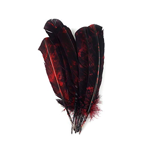 Zucker 6 pc Tie Dye Turkey Feathers Craft Supplies, Headdress/Dream Catcher - 10-12 inch - Red and Black